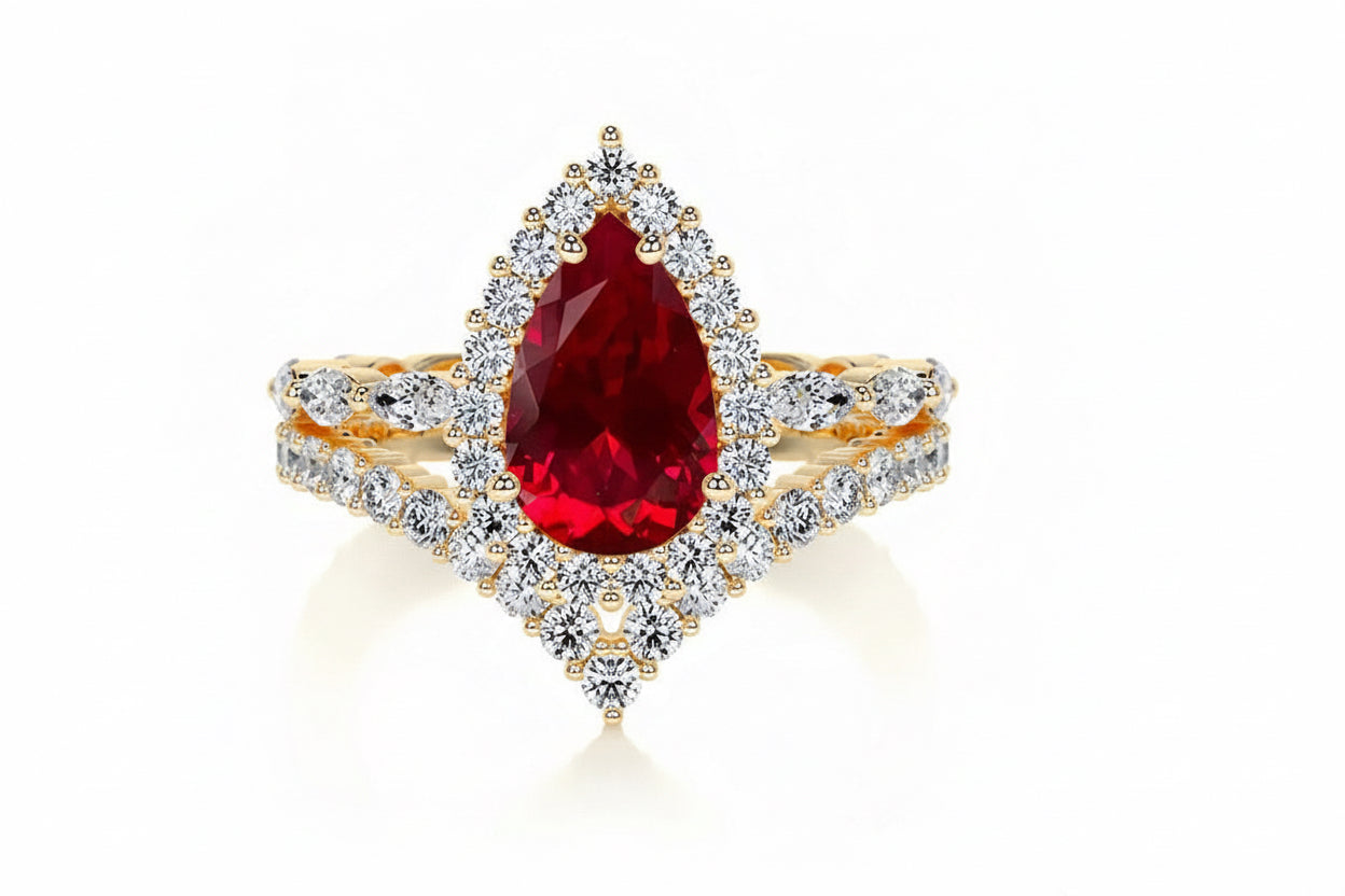Queen Diana Ruby Oval Moissanite Rings