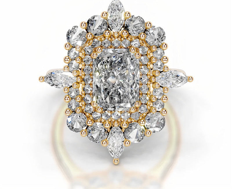 1CT Queen Rita Radiant Halo Moissanite Rings