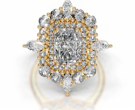 1CT Queen Rita Radiant Halo Moissanite Rings