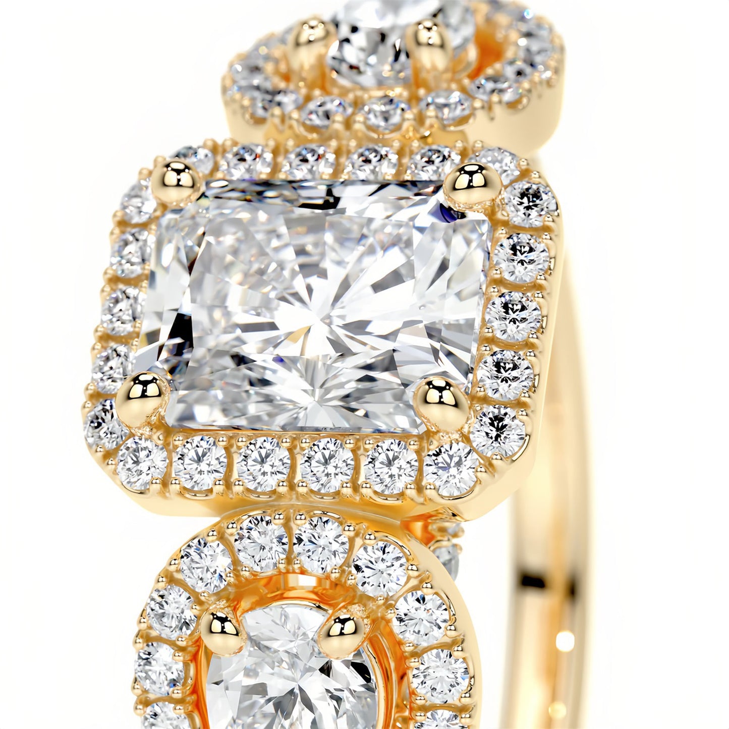 1CT Regalia Trinity Radiant Moissanite Rings