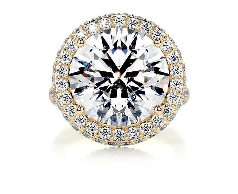 8CT Queen Dahlia Grand Halo Moissanite Rings