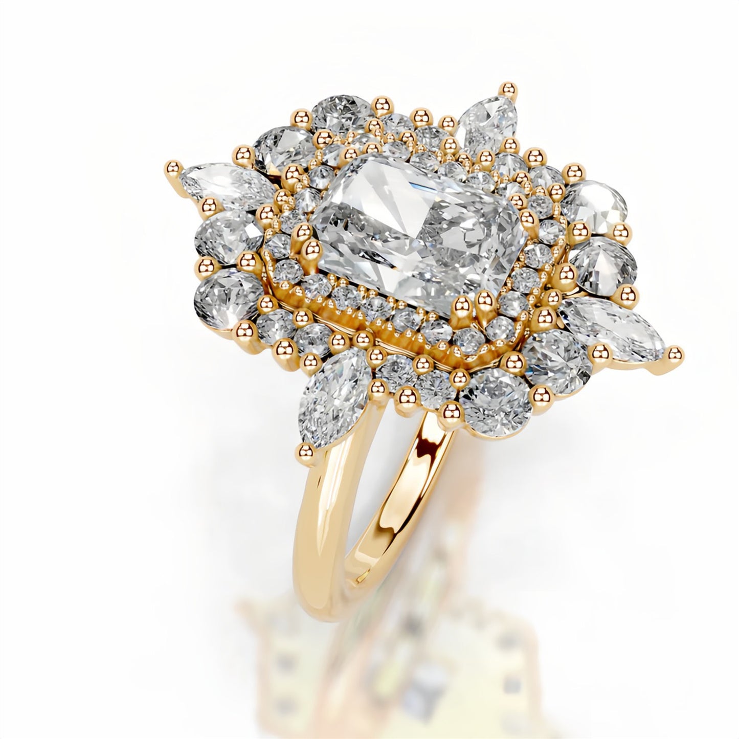 1CT Queen Rita Radiant Halo Moissanite Rings