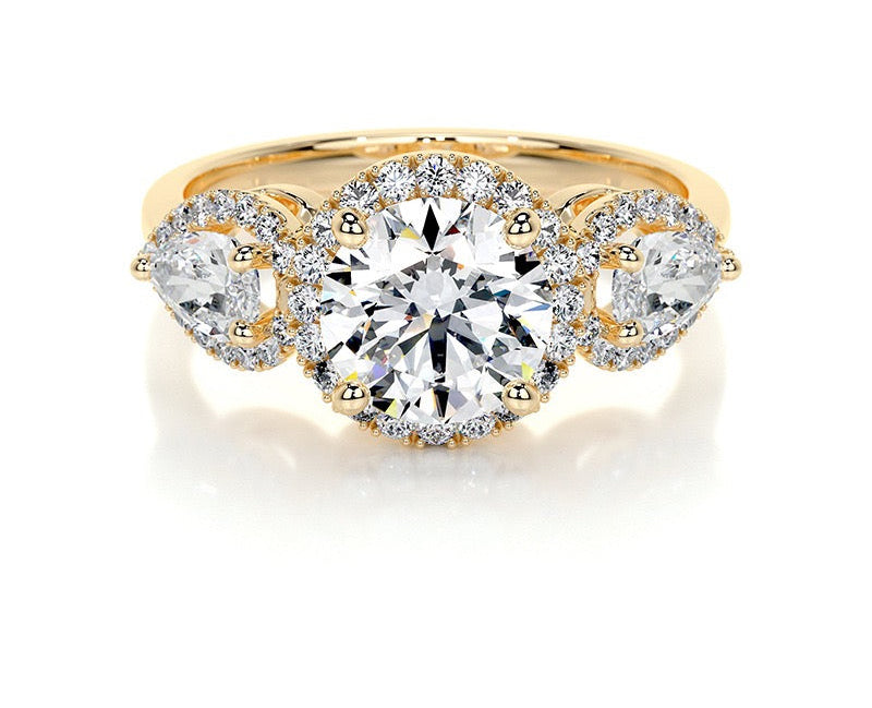 1.5CT Trinity Halo Round Moissanite Rings