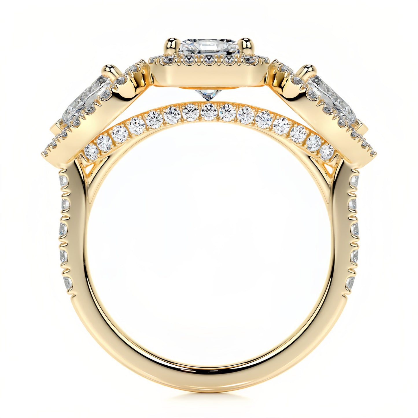 1CT Regalia Trinity Radiant Moissanite Rings