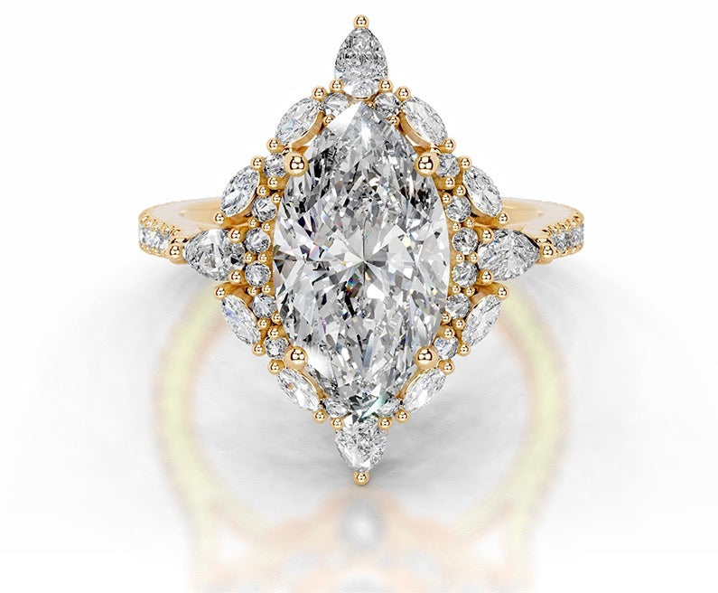 3CT Queen Anne Marquise moissanite rings