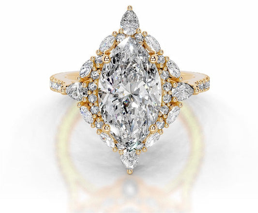 3CT Queen Anne Marquise moissanite rings