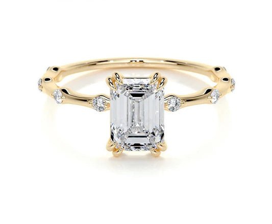 2CT Queen Siti Emerald Cut Moissanite Ring