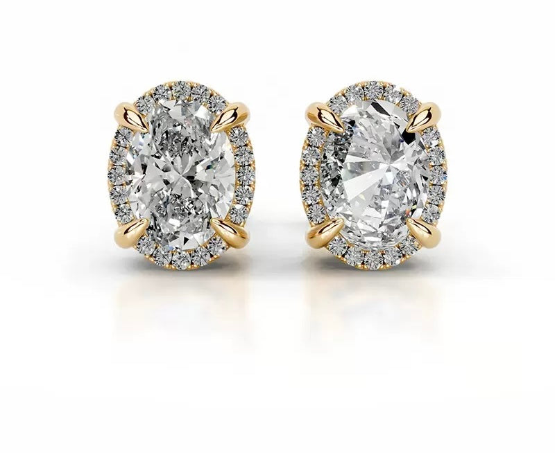 18K Queen Nia Halo Moissanite Stud Earrings