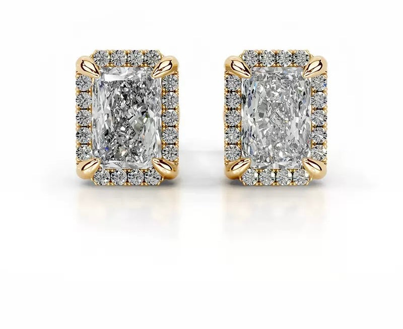 18K Queen Nia Halo Moissanite Stud Earrings