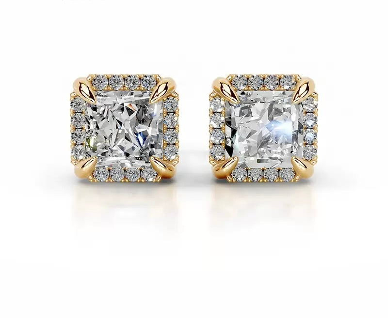 18K Queen Nia Halo Moissanite Stud Earrings