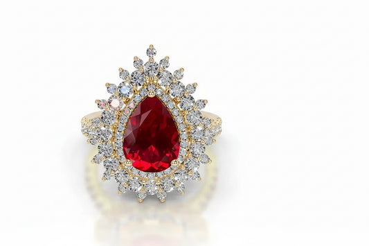 Queen Lia Ruby Pear Moissanite Rings