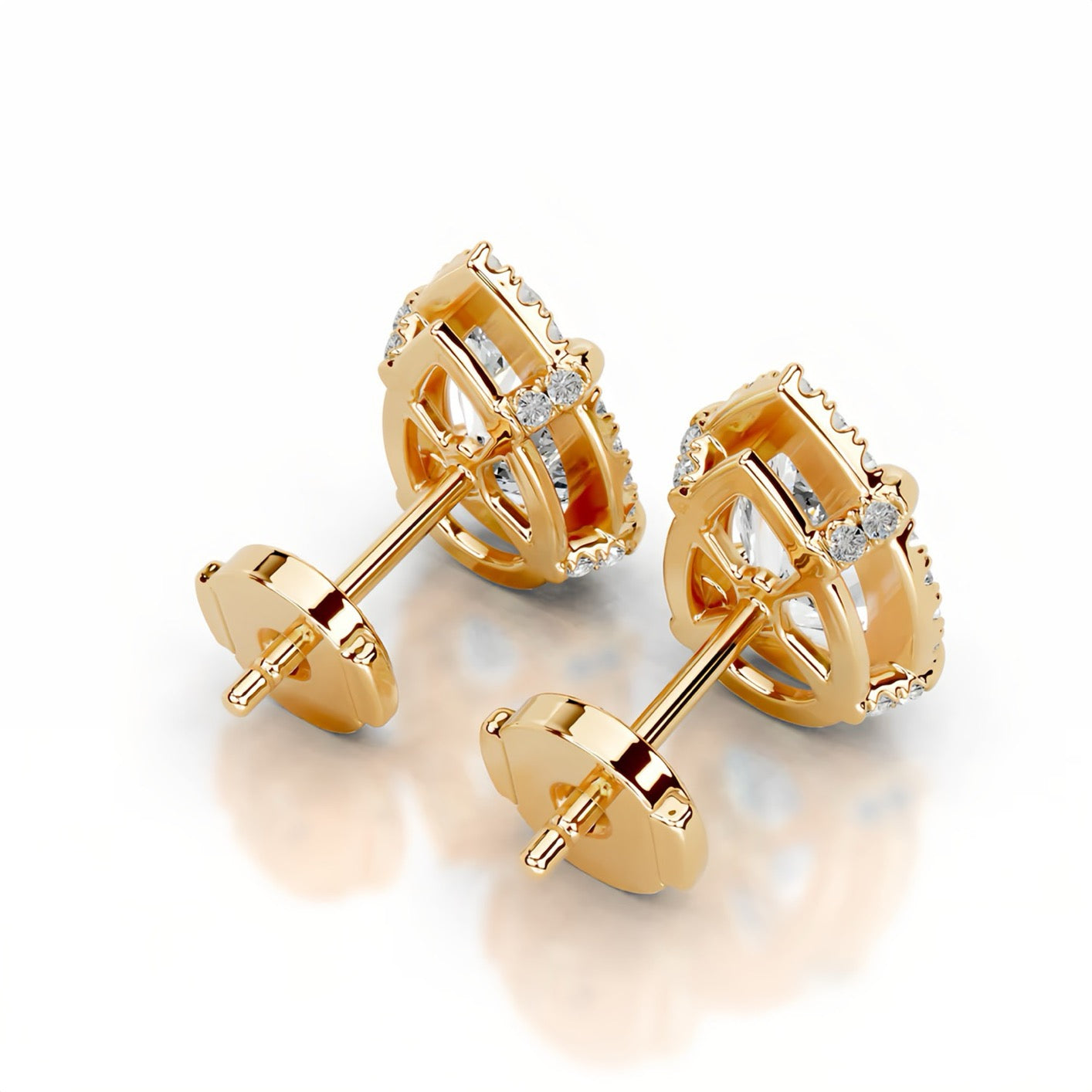 18K Queen Nia Halo Moissanite Stud Earrings