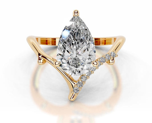 2CT Lily V Shape Pear Cut Moissanite Ring