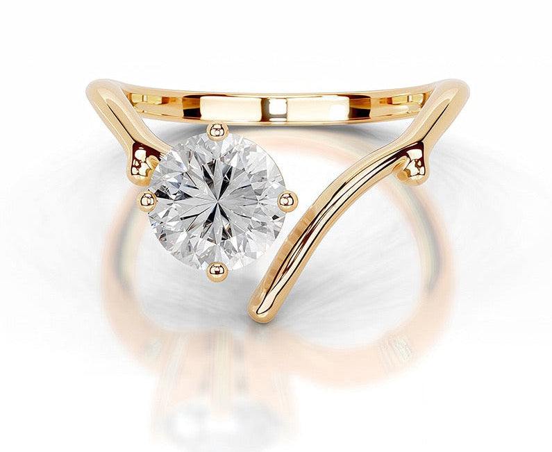 1CT Lily V Shape Round Cut Moissanite Ring