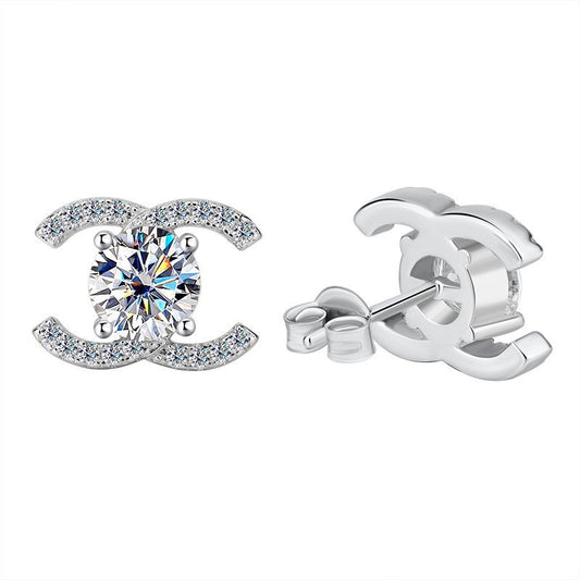 Queen Chanel – Double C Moissanite Stud Earrings