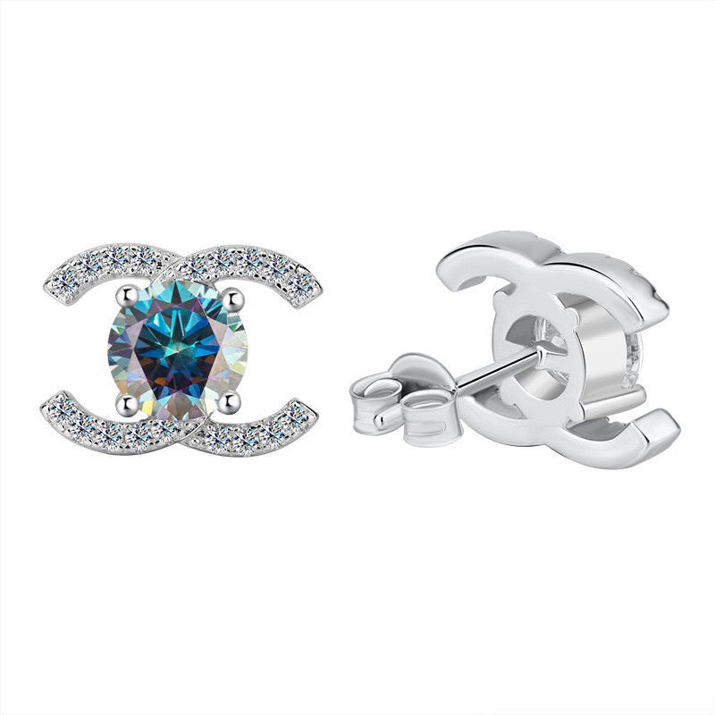 Queen Chanel – Double C Moissanite Stud Earrings