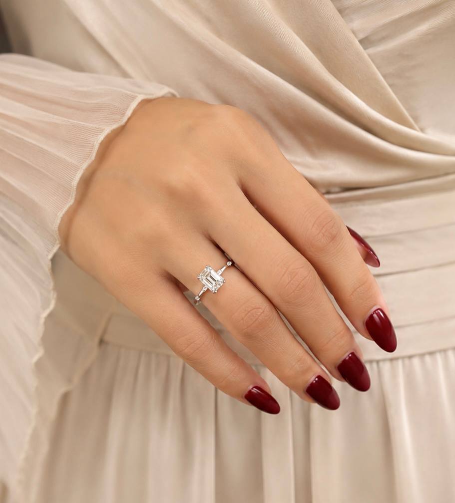 2CT Queen Siti Emerald Cut Moissanite Ring